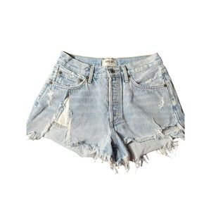 Agolde Jean Shorts Size 25 Women’s Blue Denim Parker Button Fly Distressed AB8-3